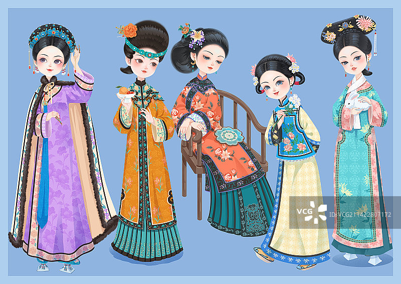 清朝卡通女子时尚图片素材