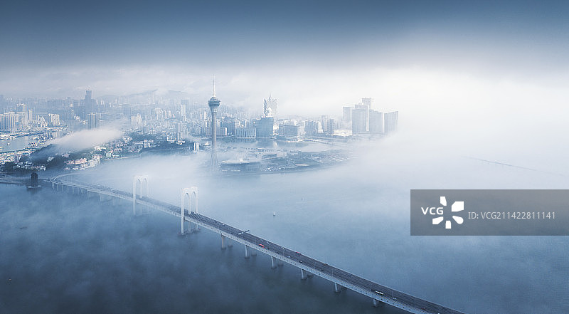 平流雾下的澳门景观图片素材