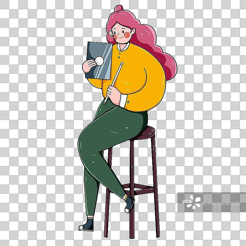 描边漫画风商务工作者插画师设计师人物形象图片素材