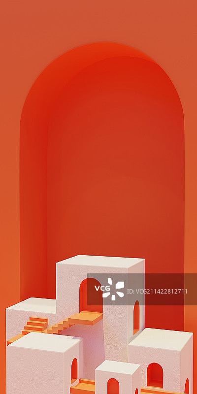 3D立体简约几何形状橙色城堡创意图图片素材