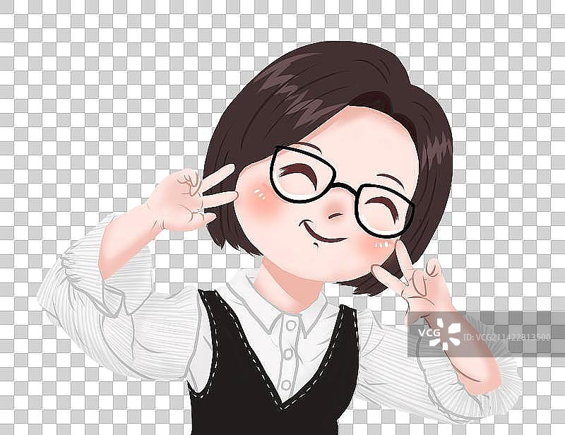 卖萌女孩剪刀手戴眼镜半身图片素材