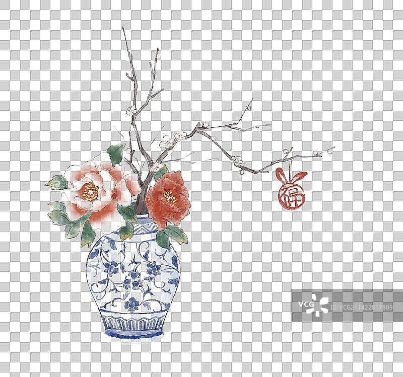青花瓷插花图片素材