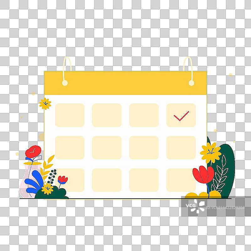 日历、花和植物矢量卡通插画元素图片素材