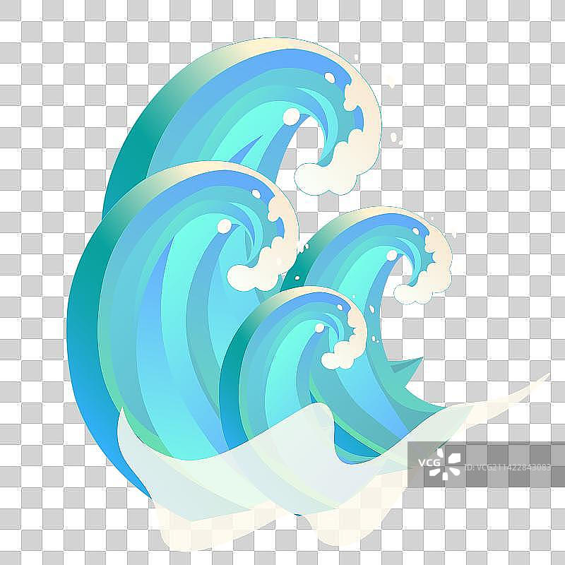 细腻蓝色海浪波涛浪花国风矢量可编辑组合元素图片素材