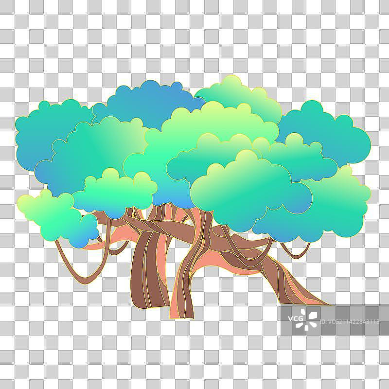 国风热带雨林灌木丛树木装饰矢量可编辑组合素材图片素材