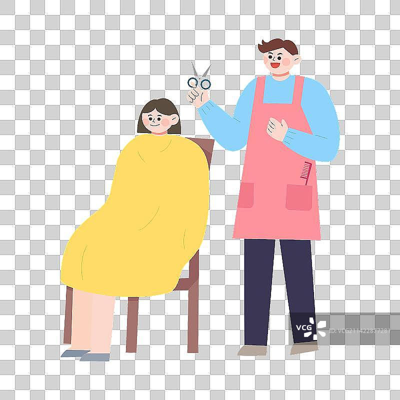 发型师给女生剪头发理发插画元素图片素材