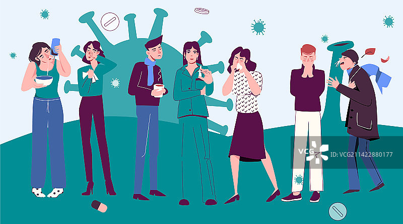 扁平风鼻炎流鼻涕组合图片素材