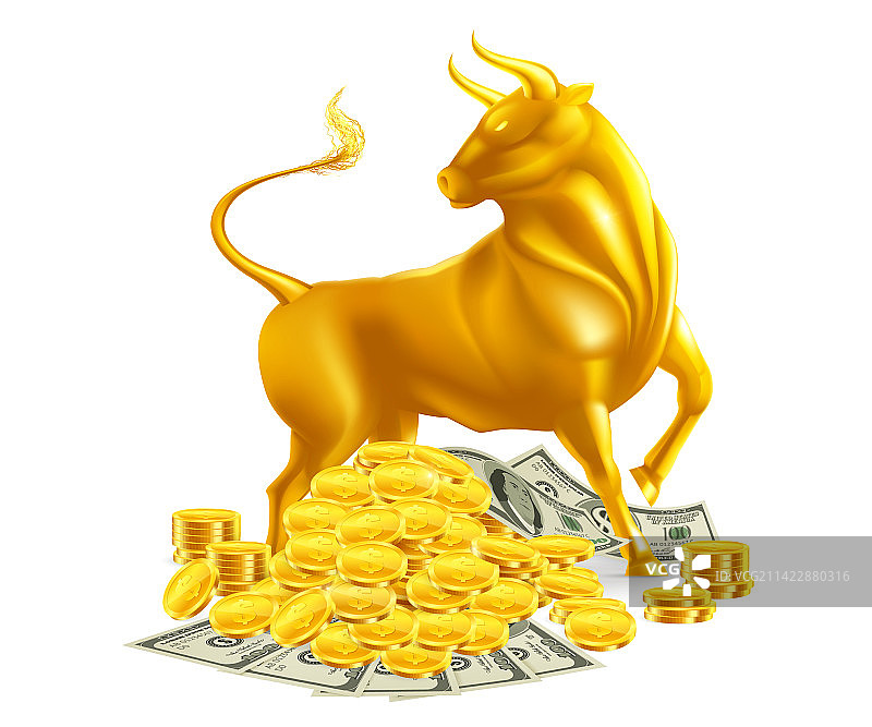 金色小牛逼真构图图片素材