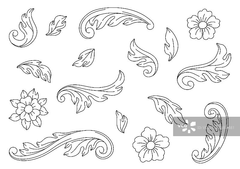 巴洛克风格装饰花卉元素集合图片素材