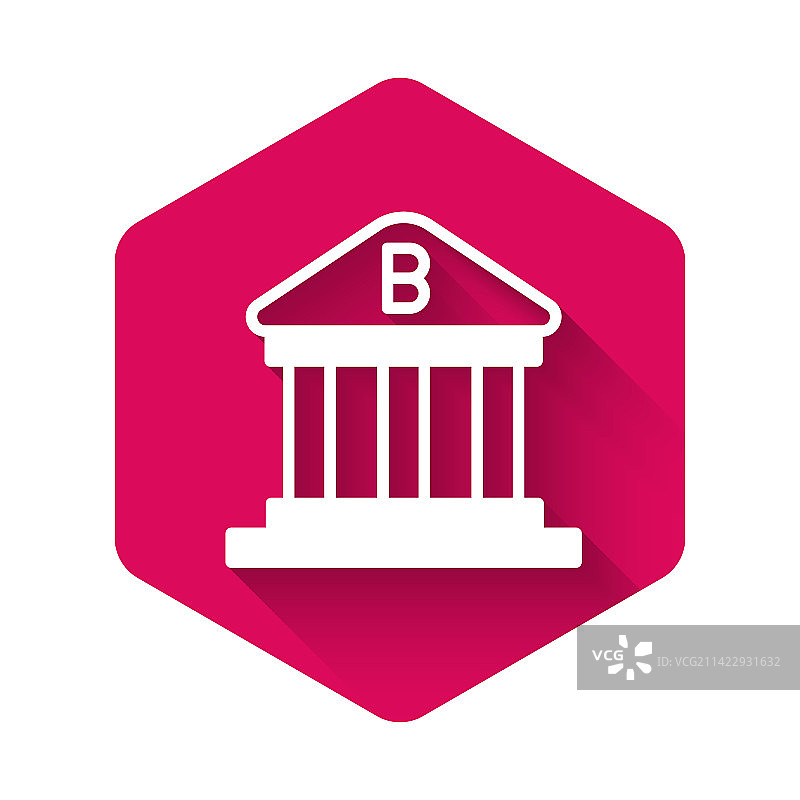 具有长阴影的白色银行大楼图标图片素材