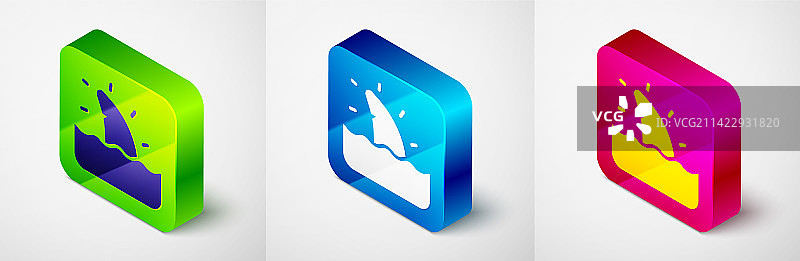 海洋波浪中的2.5D鲨鱼鳍图标图片素材