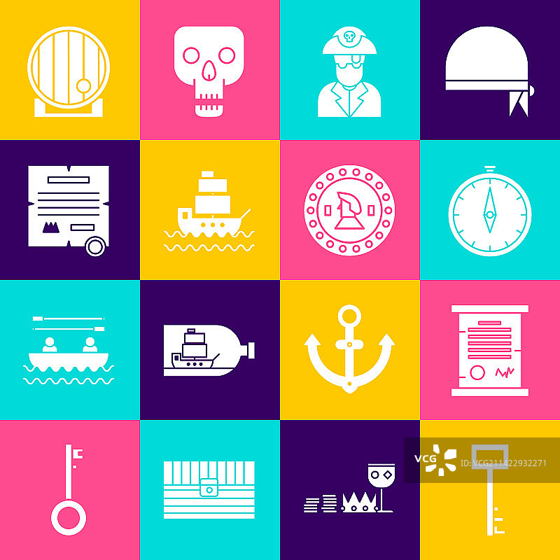 海盗钥匙法令羊皮纸卷轴指南针套装图片素材