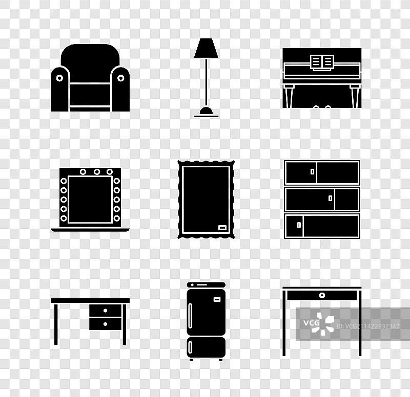 扶手椅落地灯三角钢琴办公桌套装图片素材