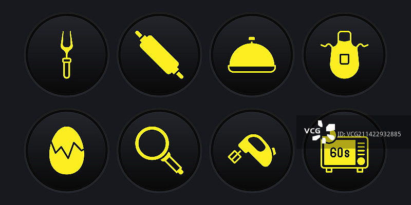 一组破鸡蛋厨房围裙煎锅图片素材