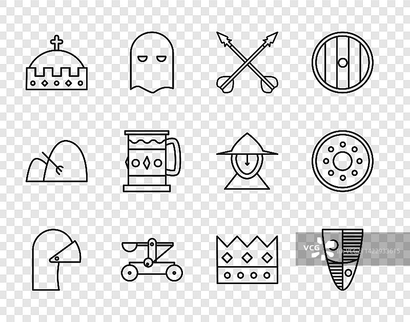 中世纪铁头盔、盾牌、交叉图片素材