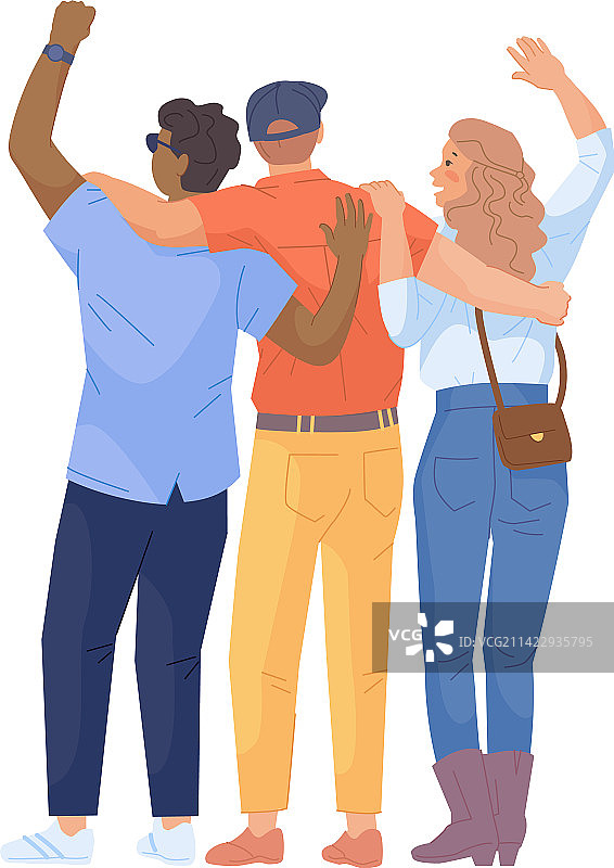 朋友拥抱后视图：团队合作图片素材