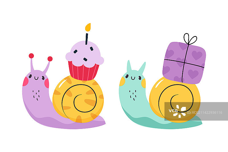 背着纸杯蛋糕的可爱蜗牛角色图片素材