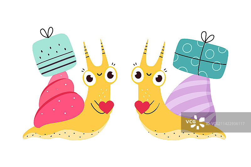 背着礼盒的可爱蜗牛角色图片素材