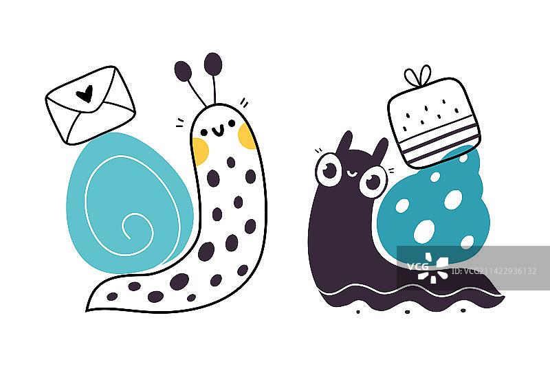 背着信封的可爱蜗牛角色图片素材