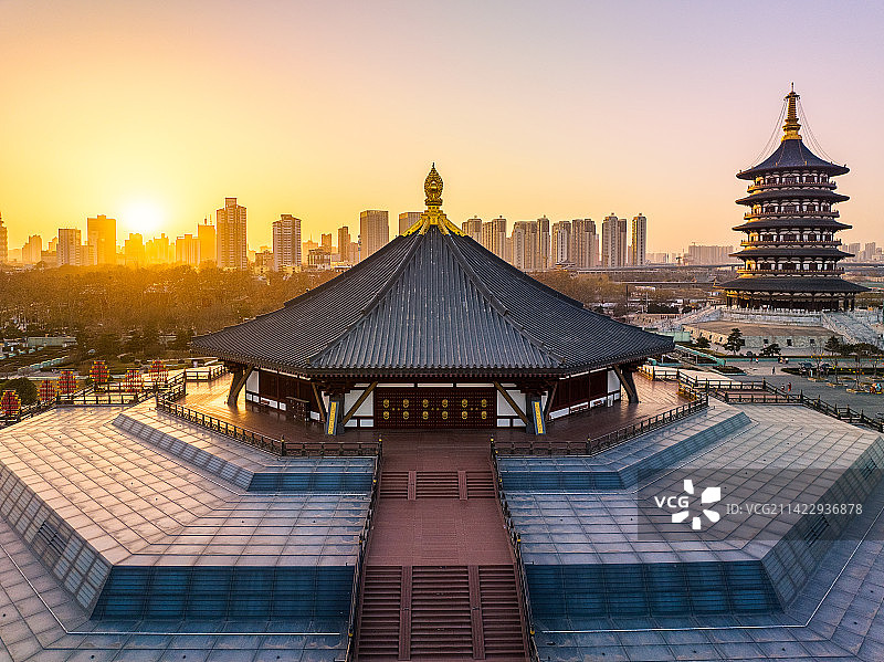 洛阳明堂天堂航拍城市风景宫殿古建筑图片素材