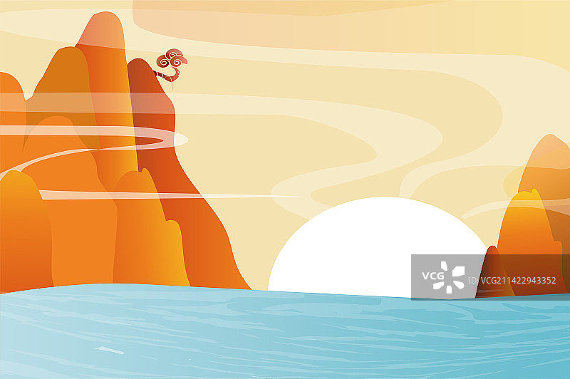 中国风矢量山水画长江天际流图片素材