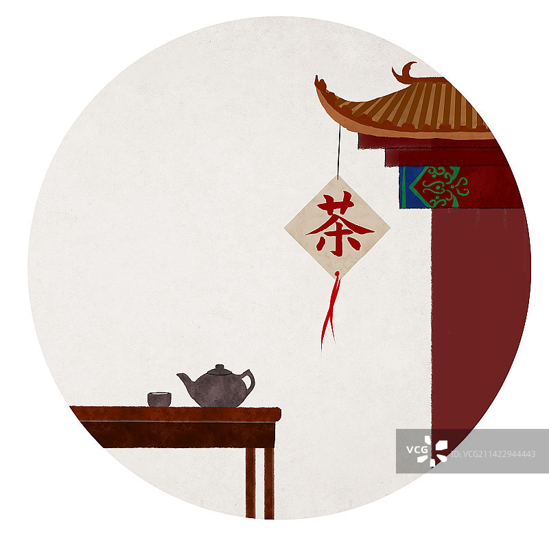 茶馆中式圆形插画图片素材