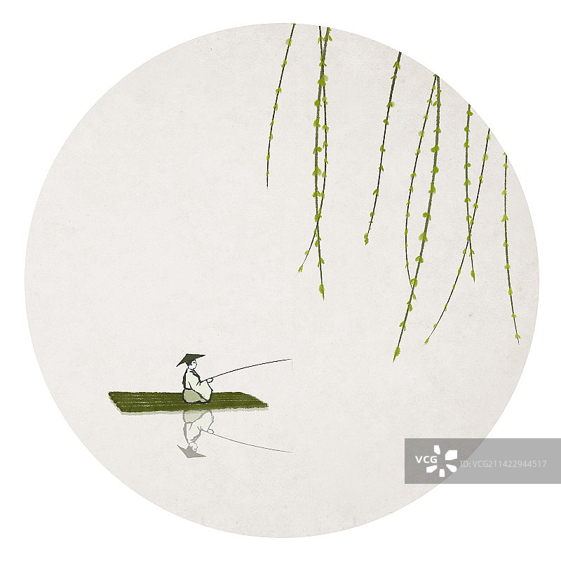 立春节气早春钓鱼插画图片素材