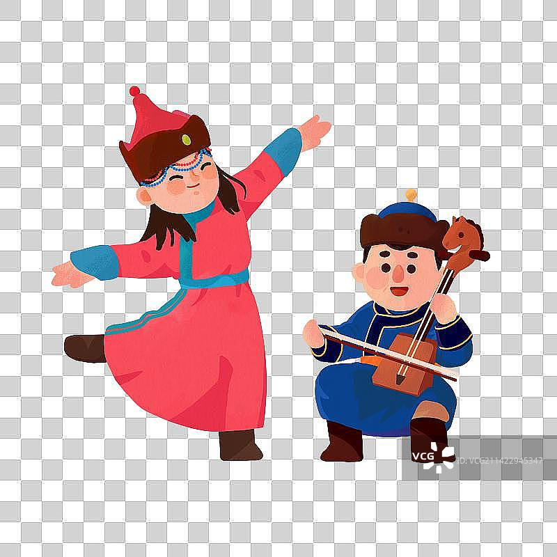 蒙古族民族服饰插画元素图片素材