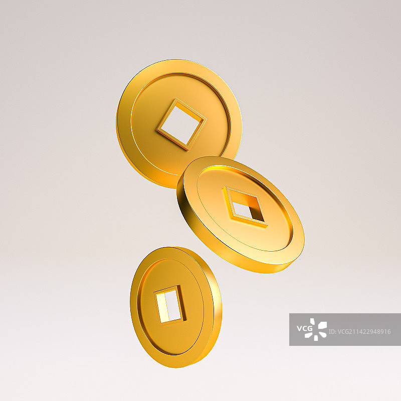 3D渲染的金币铜钱图片素材