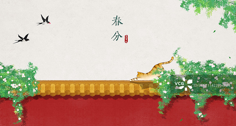 春分二十四节气插画展板图片素材