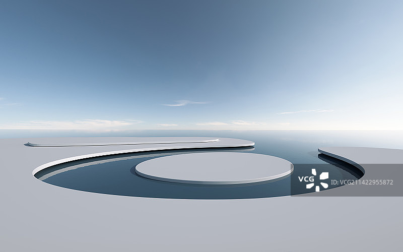 三维渲染水面白色平台图片素材