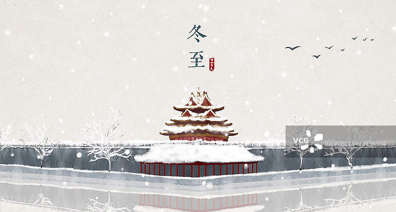 冬至二十四节气插画展板图片素材