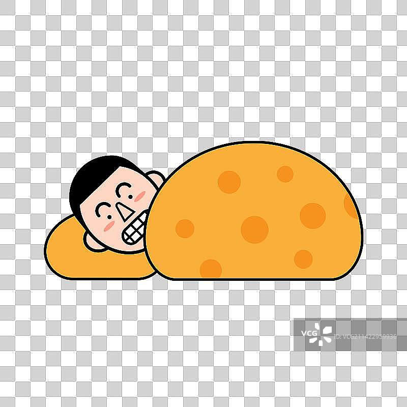 猫被窝里人物小插画图片素材