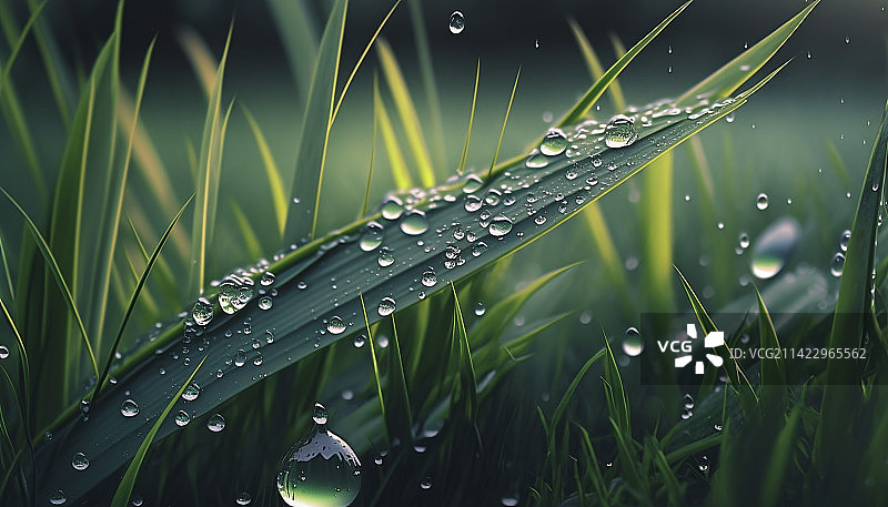 雨水滴落在小草上图片素材