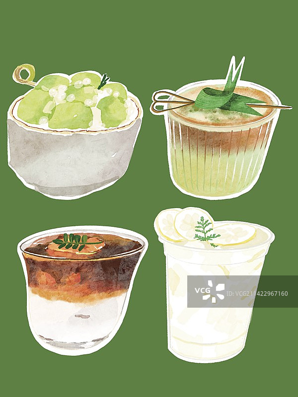 水彩椰子风味饮品图片素材