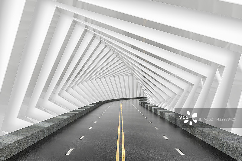 3D渲染马路走廊隧道空间背景图片素材