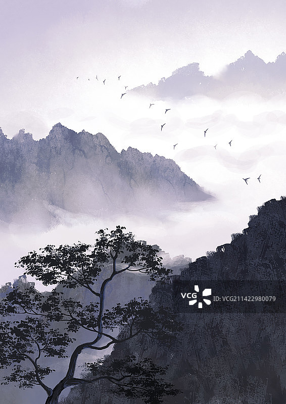 水墨山水小景图片素材