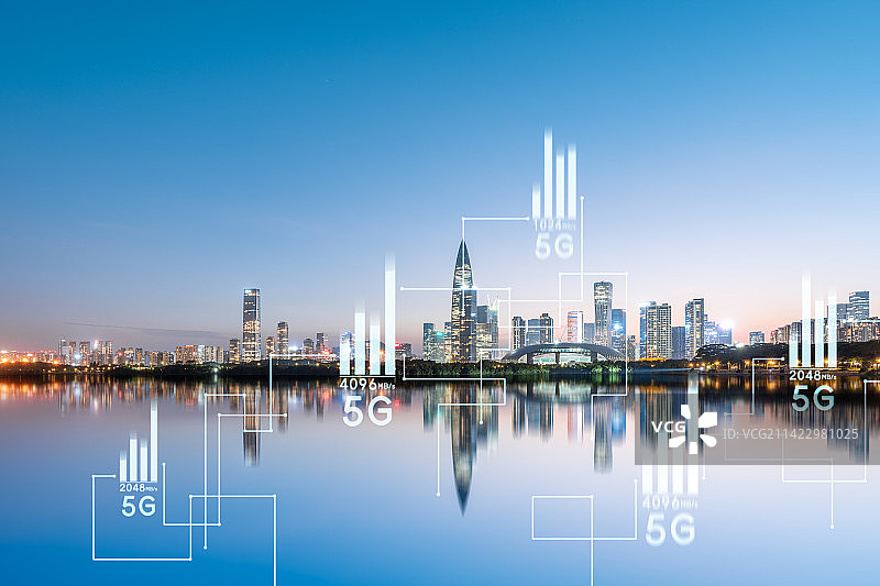 深圳城市风光和5G科技网络概念图片素材