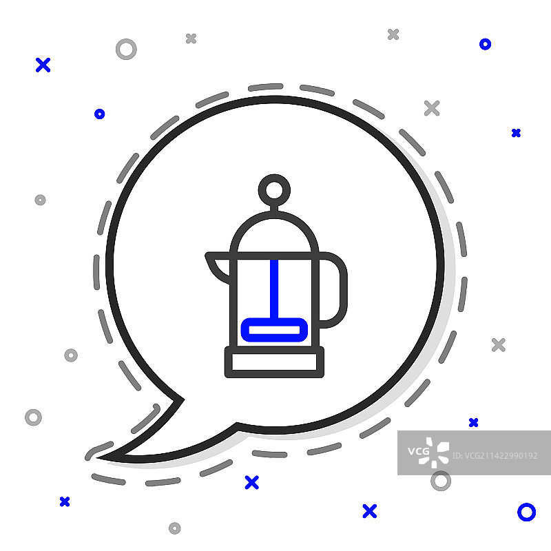 法式滤压壶线条图标，白色背景图片素材