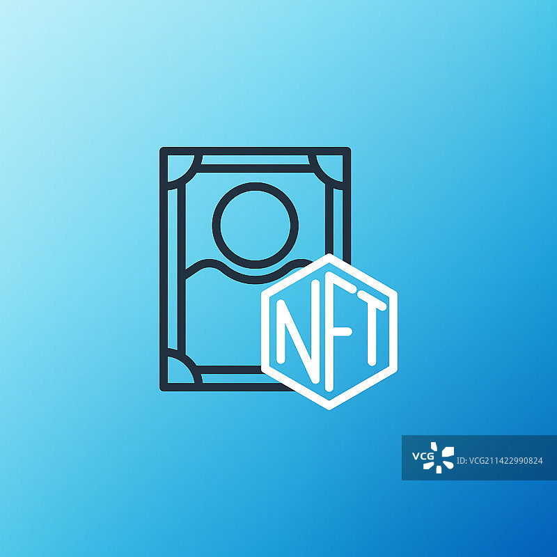 蓝色背景上的NFT数字加密艺术线条图标图片素材