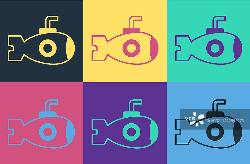 彩色背景上的波普艺术潜艇图标图片素材