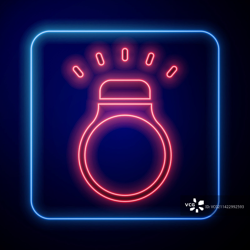 黑色背景上的发光霓虹钻石戒指图标图片素材