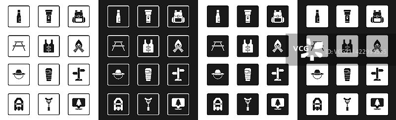 徒步背包救生衣野餐桌套装图片素材