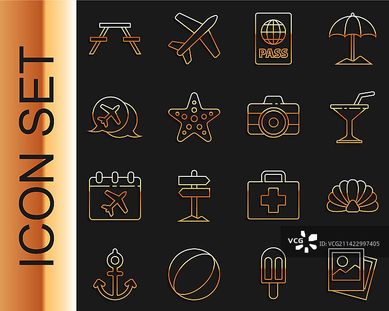 扇贝海螺马提尼酒杯线性图标图片素材