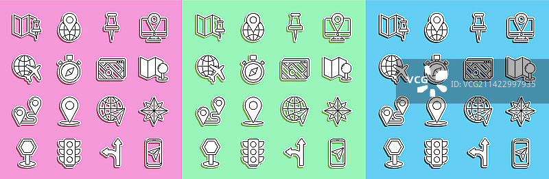 城市地图导航玫瑰风向标折叠线条设置图片素材