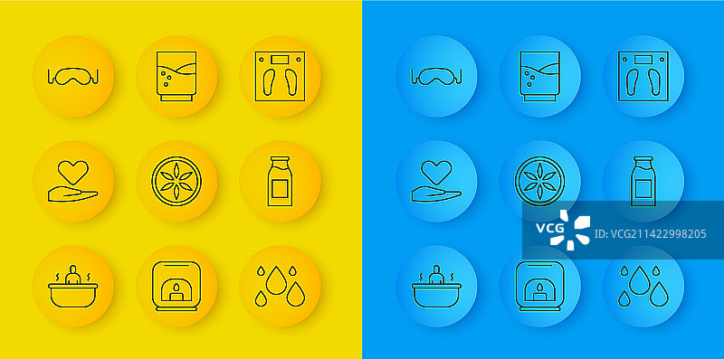 浴缸、手上的心形、树叶植物等线条组合图片素材