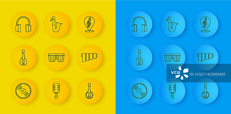 黑胶唱片吉他鼓班卓琴和平底锅图片素材