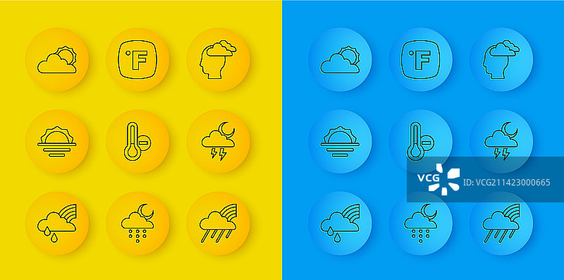 彩虹云雨日出线条组合图片素材