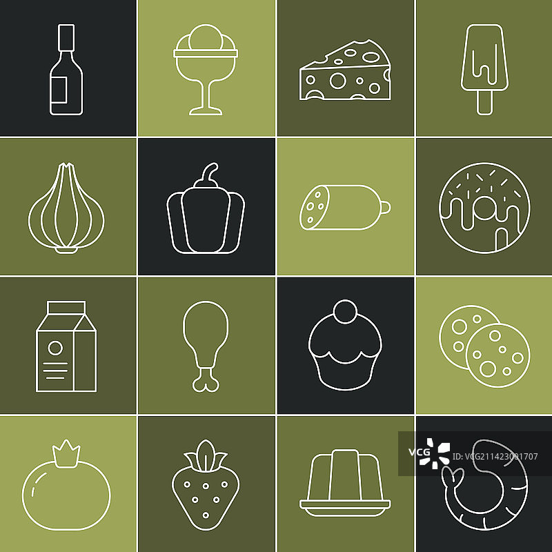 虾饼干与巧克力甜甜圈线条图片素材