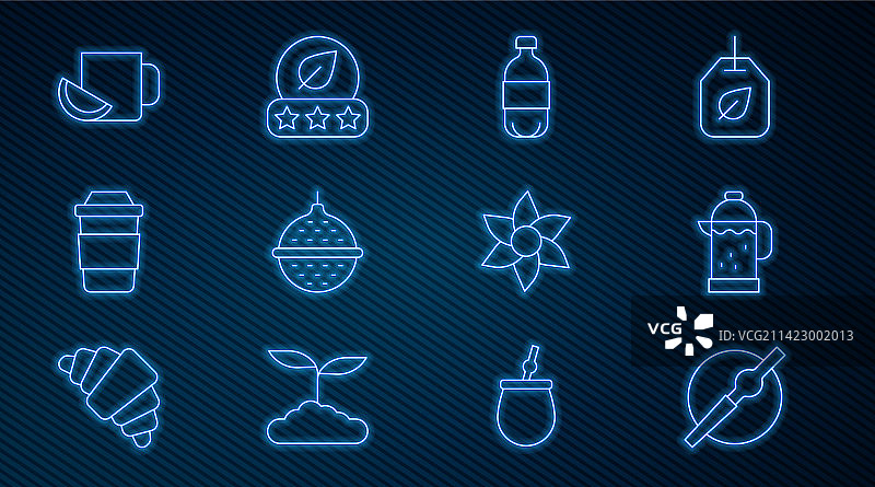 香烟法式滤压壶饮用水组合线条图标图片素材